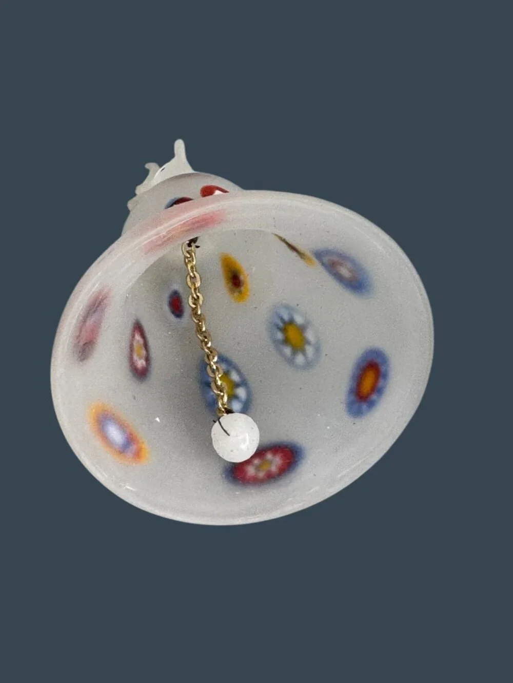 Vintage Frosted Art Glass Bell Millefiori Elephant Finial Hand Blown 5¼